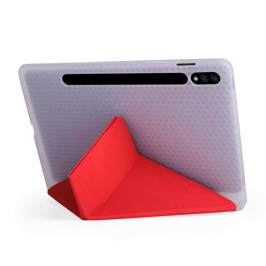 Galaxy Tab S7 Plus T970 Kılıf Zore Tri Folding Kalem Bölmeli Standlı Kılıf Lacivert