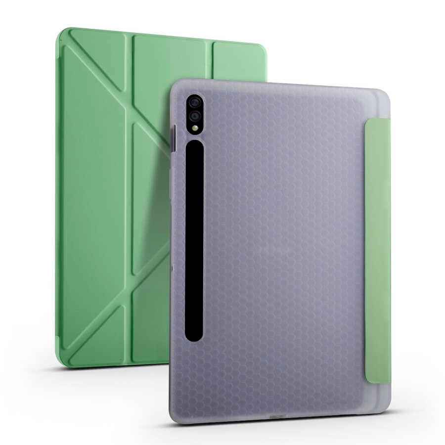 Galaxy Tab S7 T870 Kılıf Zore Tri Folding Kalem Bölmeli Standlı Kılıf Mor