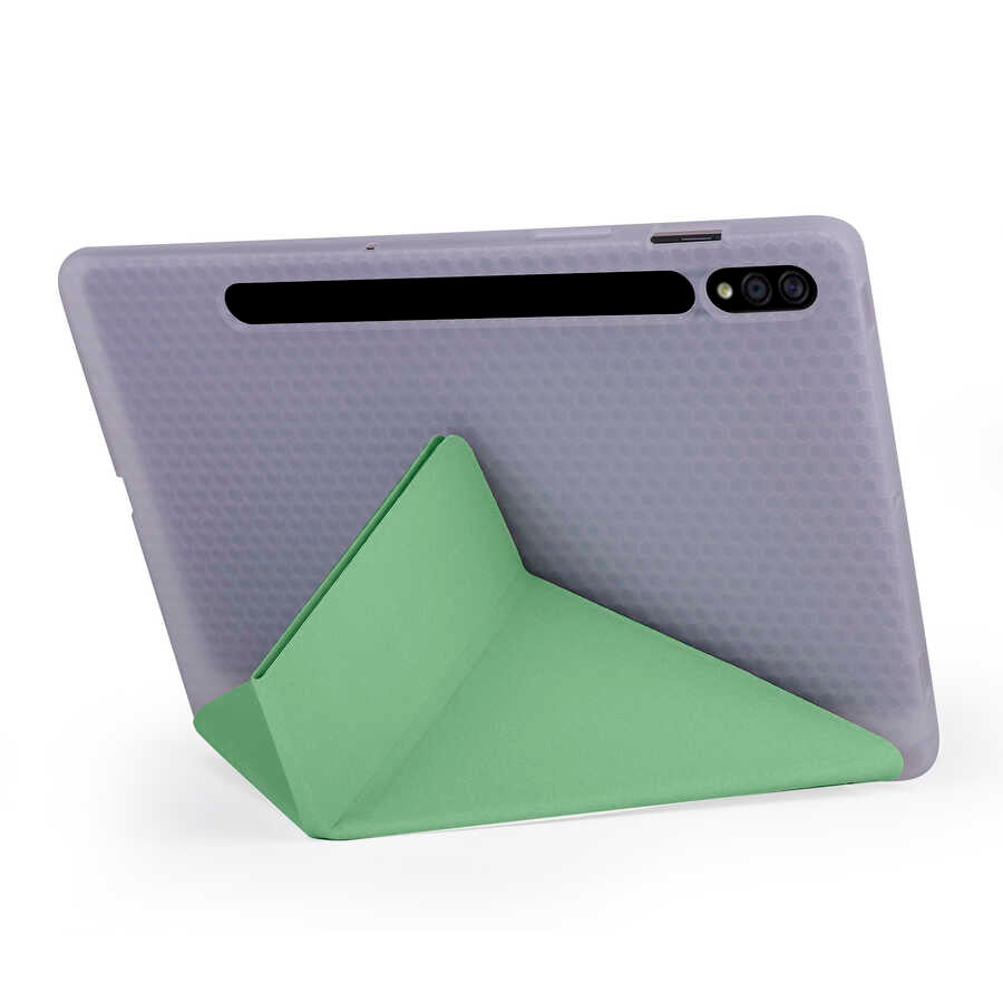 Galaxy Tab S7 T870 Kılıf Zore Tri Folding Kalem Bölmeli Standlı Kılıf Açık Yeşil
