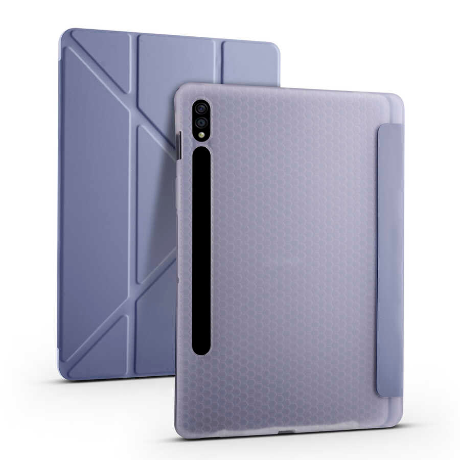 Galaxy Tab S7 T870 Kılıf Zore Tri Folding Kalem Bölmeli Standlı Kılıf Mor
