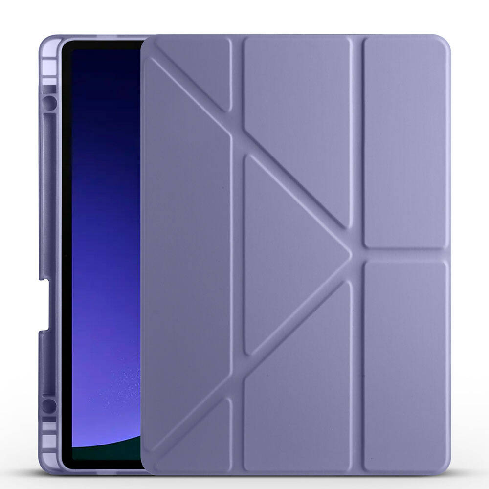 Galaxy Tab S9 FE Kılıf Zore Tri Folding Kalem Bölmeli Standlı Kılıf Mor