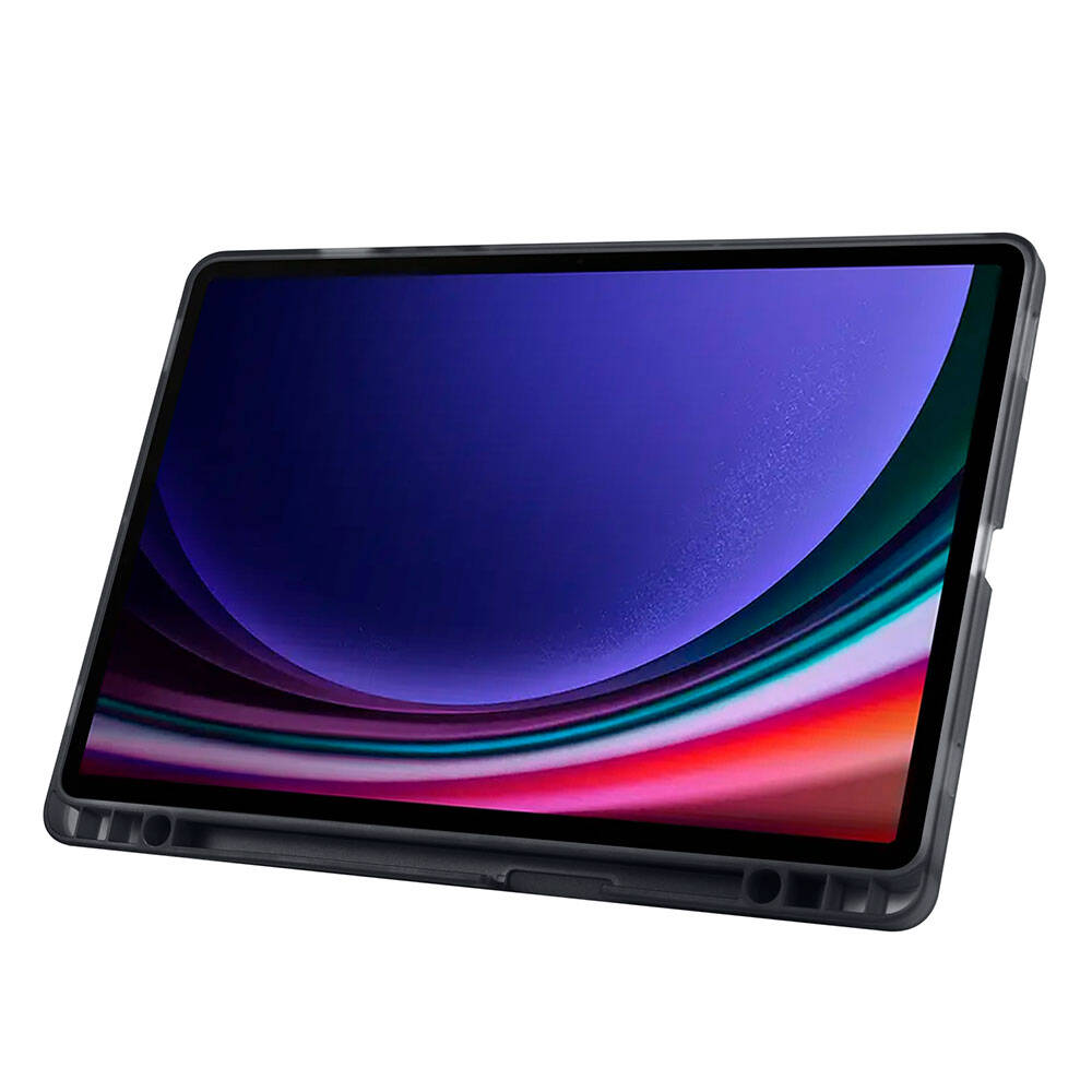 Galaxy Tab S9 FE Kılıf Zore Tri Folding Kalem Bölmeli Standlı Kılıf Siyah