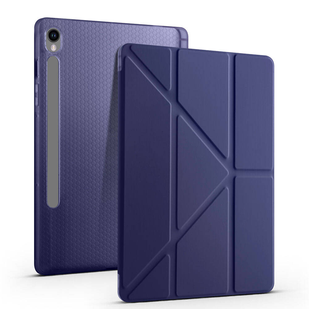 Galaxy Tab S9 FE Kılıf Zore Tri Folding Kalem Bölmeli Standlı Kılıf Siyah