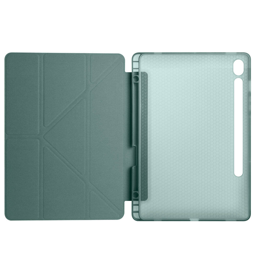 Galaxy Tab S9 FE Kılıf Zore Tri Folding Kalem Bölmeli Standlı Kılıf Açık Yeşil