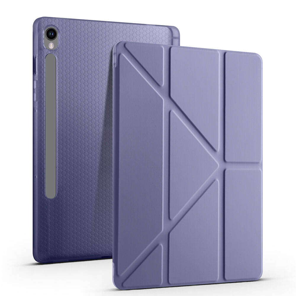 Galaxy Tab S9 FE Kılıf Zore Tri Folding Kalem Bölmeli Standlı Kılıf Siyah