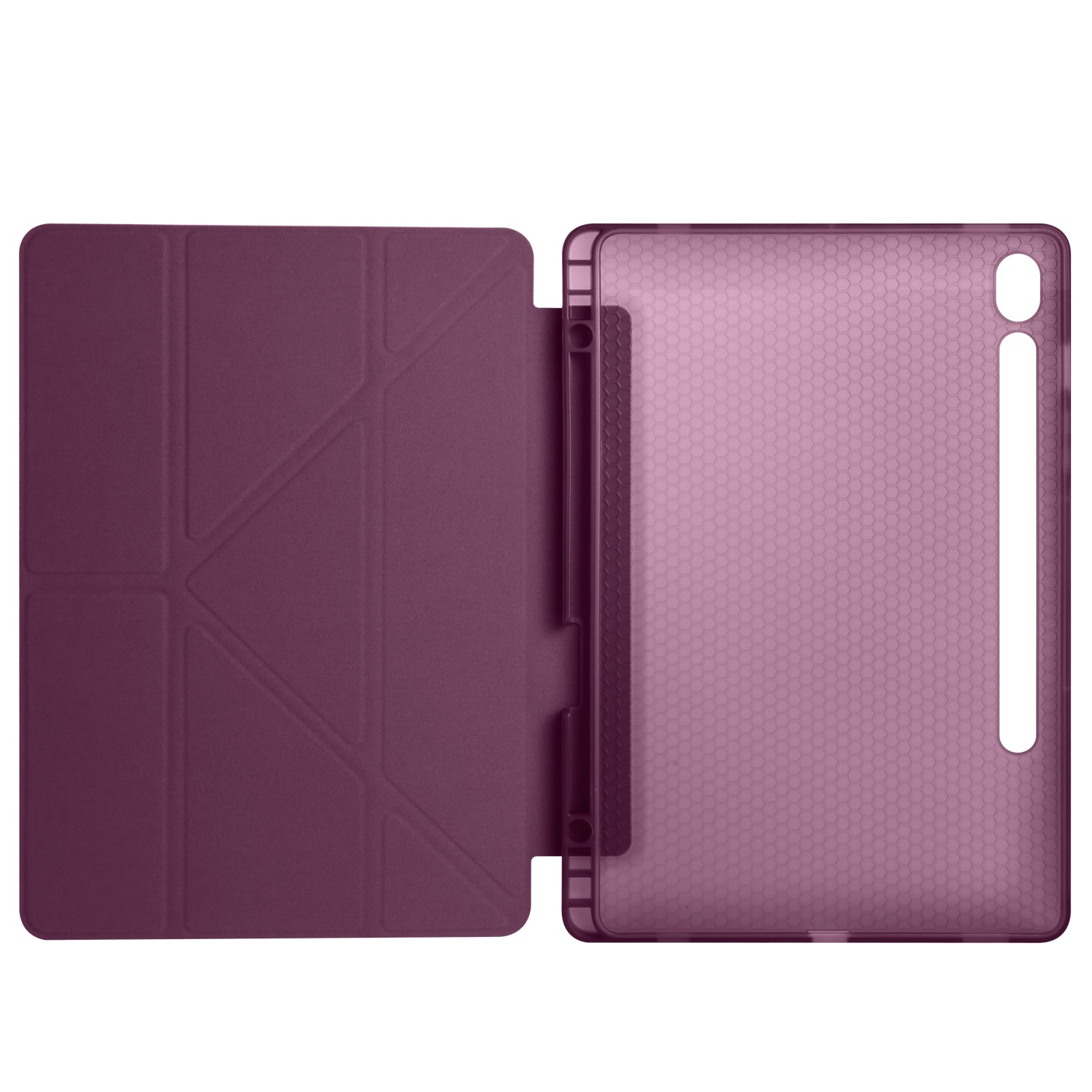 Galaxy Tab S9 FE Kılıf Zore Tri Folding Kalem Bölmeli Standlı Kılıf Mürdüm