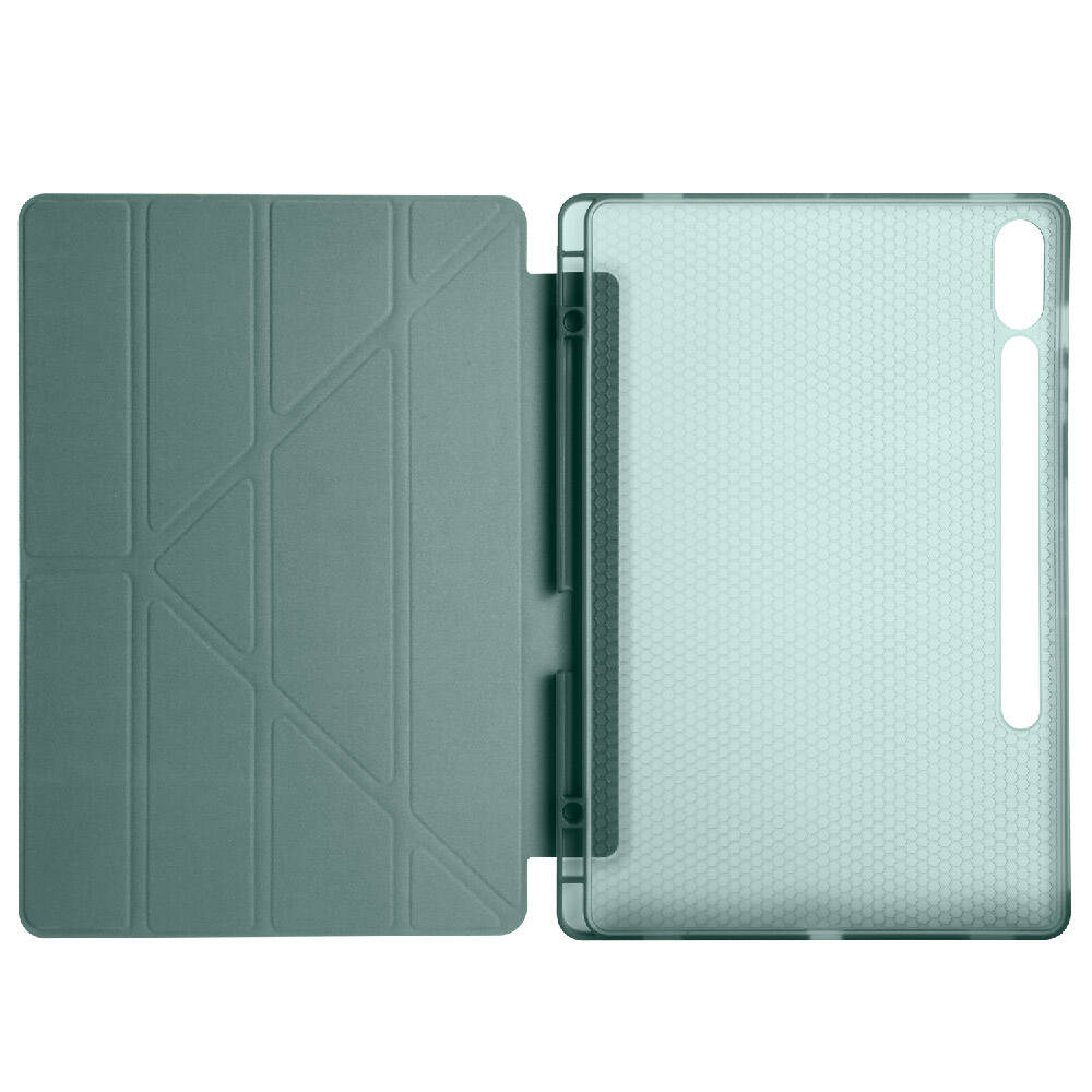 Galaxy Tab S9 FE Plus Kılıf Zore Tri Folding Kalem Bölmeli Standlı Kılıf Koyu Yeşil