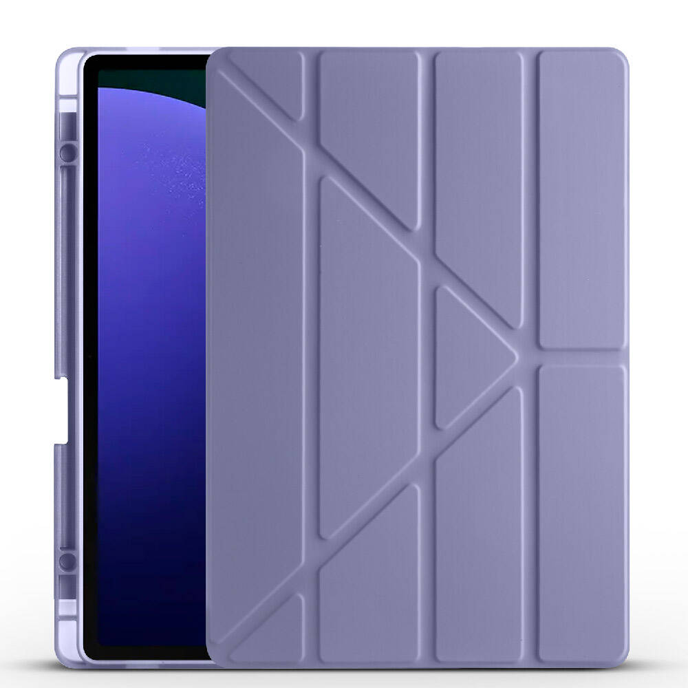 Galaxy Tab S9 FE Plus Kılıf Zore Tri Folding Kalem Bölmeli Standlı Kılıf Mor