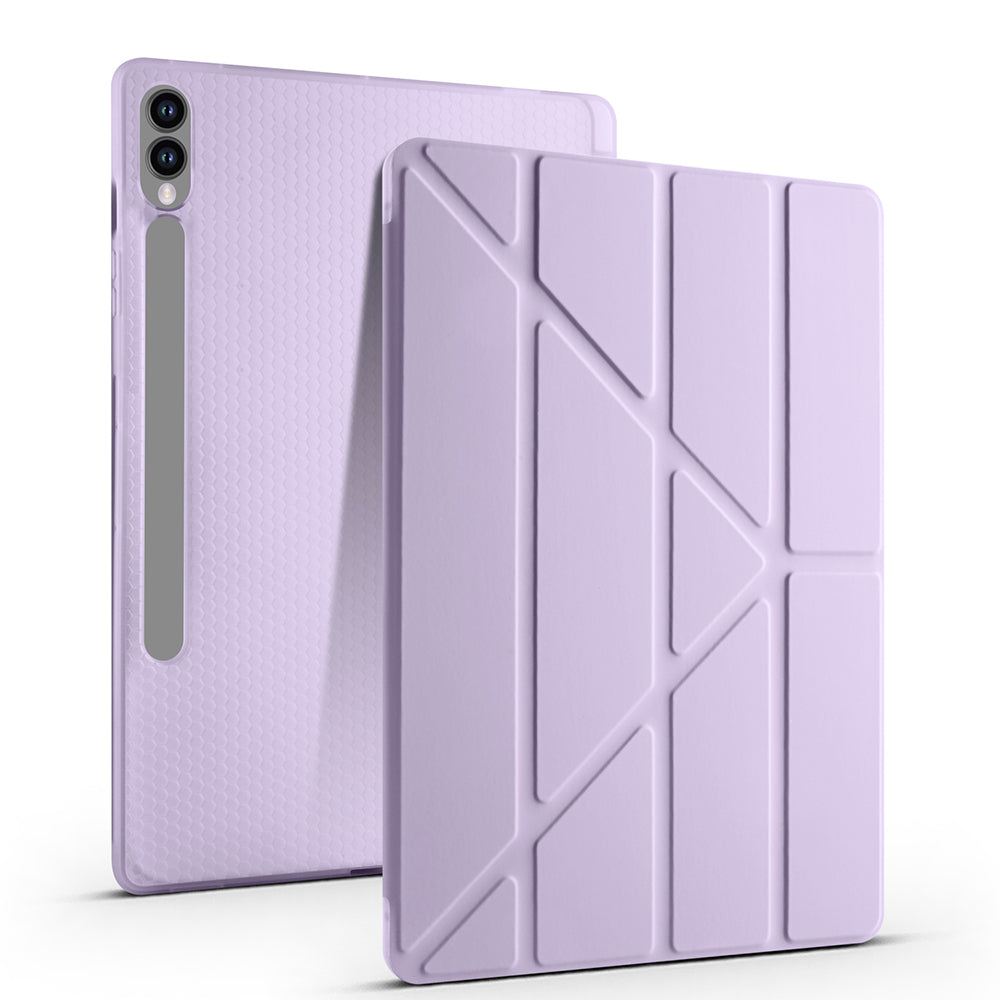 Galaxy Tab S9 FE Plus Kılıf Zore Tri Folding Kalem Bölmeli Standlı Kılıf Lila
