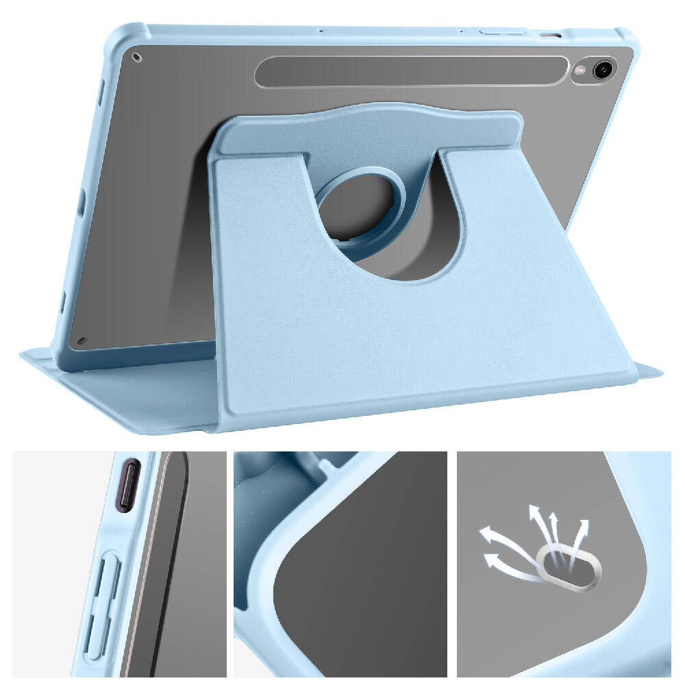 Galaxy Tab S9 Kılıf Zore Termik Kalem Bölmeli Dönebilen Standlı Kılıf Lavendery Gray