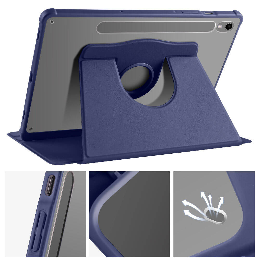Galaxy Tab S9 Kılıf Zore Termik Kalem Bölmeli Dönebilen Standlı Kılıf Mavi