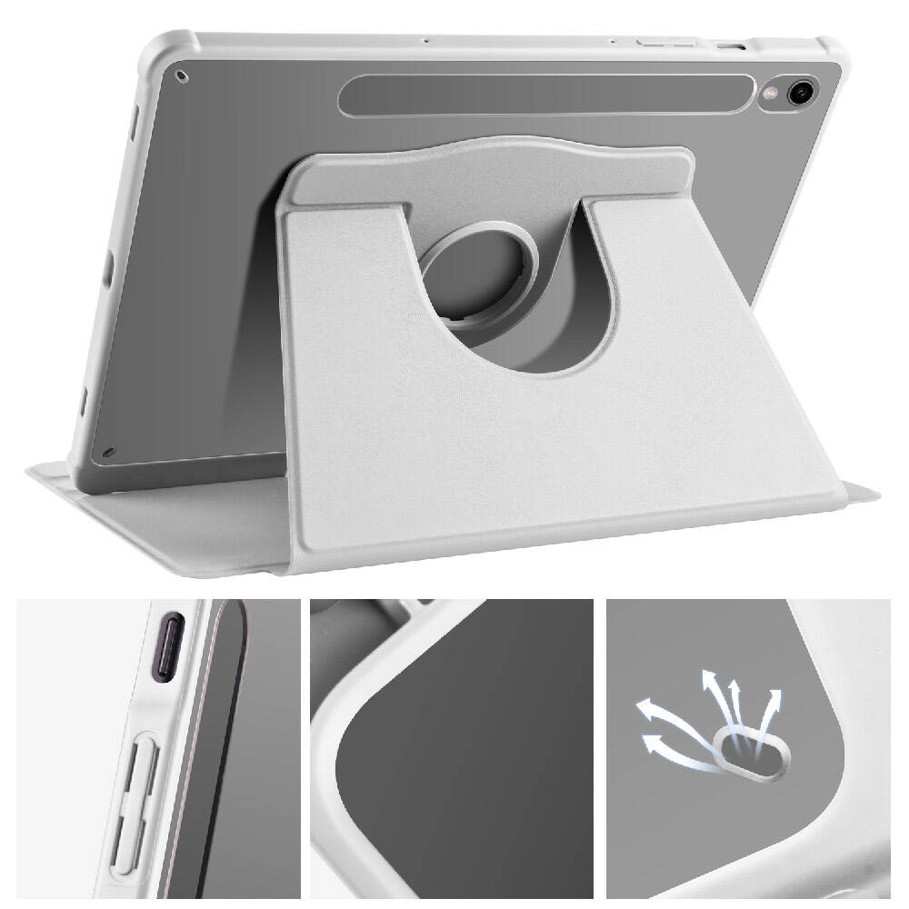 Galaxy Tab S9 Kılıf Zore Termik Kalem Bölmeli Dönebilen Standlı Kılıf Lavendery Gray