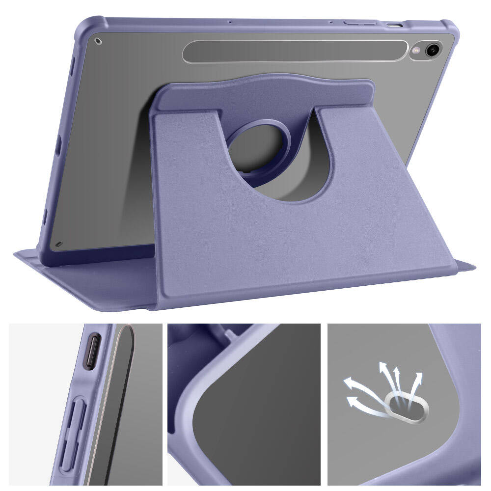 Galaxy Tab S9 Kılıf Zore Termik Kalem Bölmeli Dönebilen Standlı Kılıf Lavendery Gray