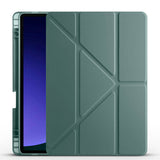 Galaxy Tab S9 Kılıf Zore Tri Folding Kalem Bölmeli Standlı Kılıf Koyu Yeşil