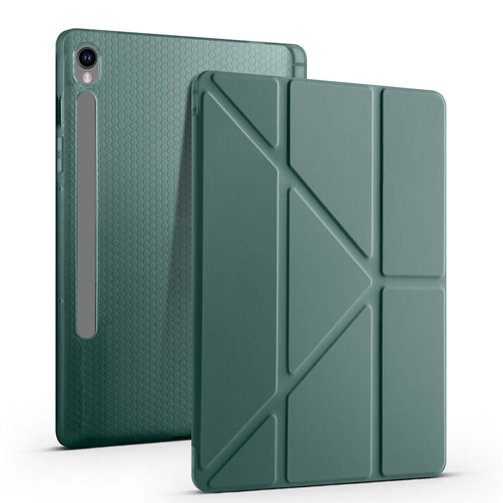 Galaxy Tab S9 Kılıf Zore Tri Folding Kalem Bölmeli Standlı Kılıf Siyah