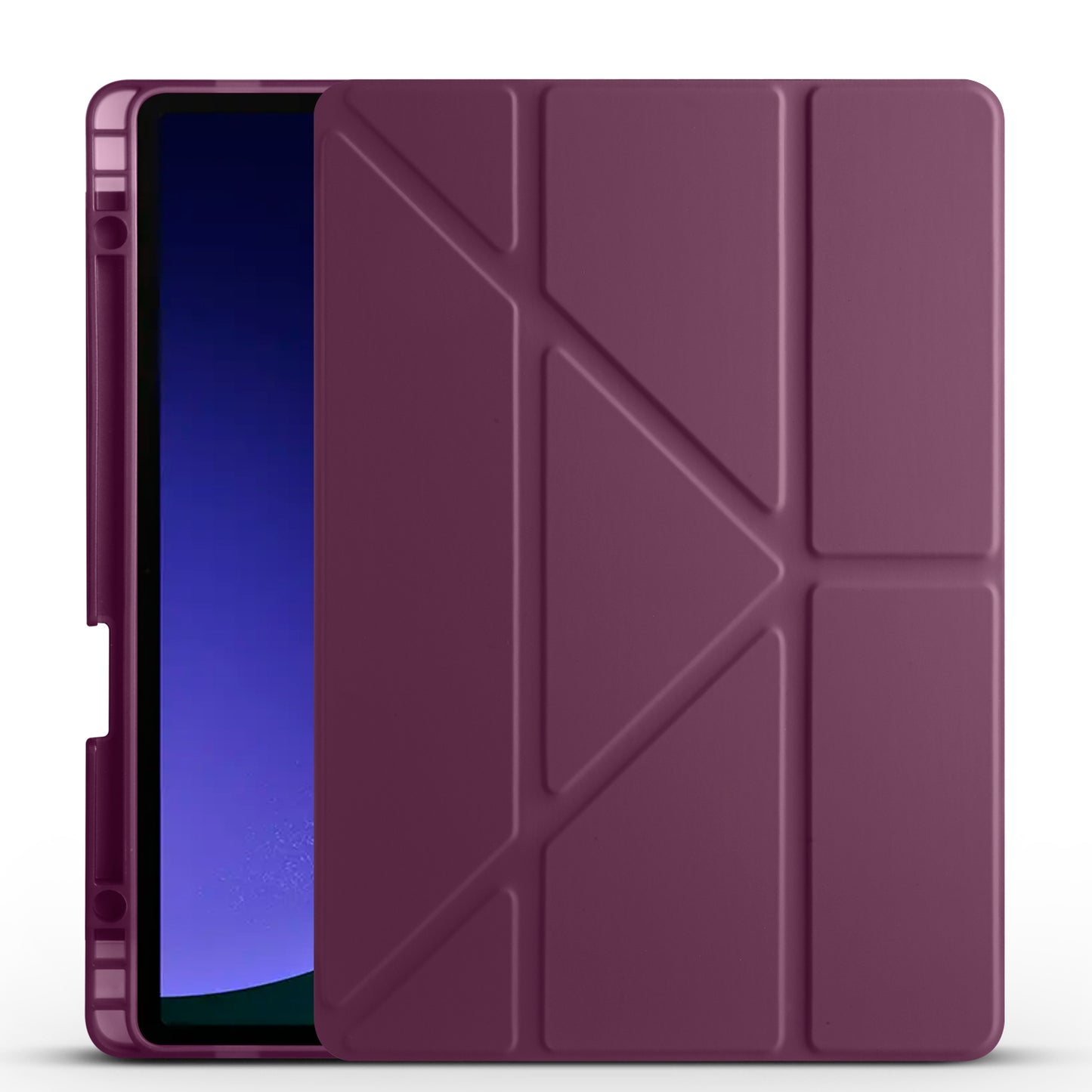 Galaxy Tab S9 Kılıf Zore Tri Folding Kalem Bölmeli Standlı Kılıf Mürdüm
