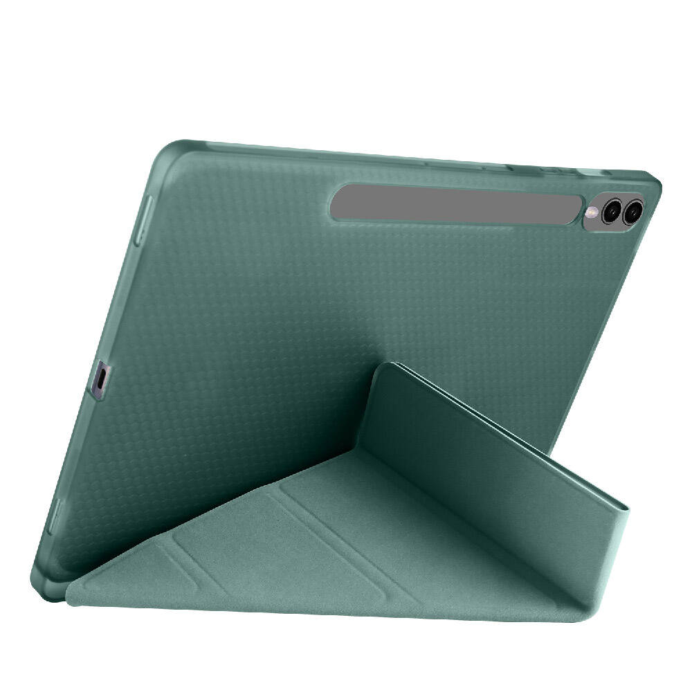 Galaxy Tab S9 Plus Kılıf Zore Tri Folding Kalem Bölmeli Standlı Kılıf Koyu Yeşil