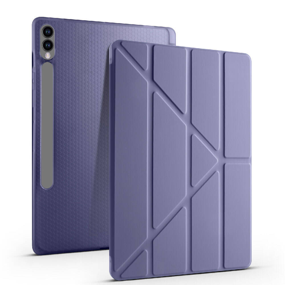 Galaxy Tab S9 Plus Kılıf Zore Tri Folding Kalem Bölmeli Standlı Kılıf Mor