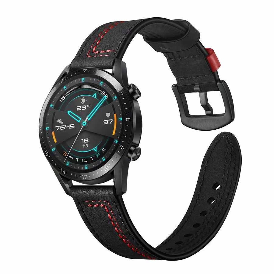 Galaxy Watch 46mm (22mm) KRD-19 Deri Kordon Siyah