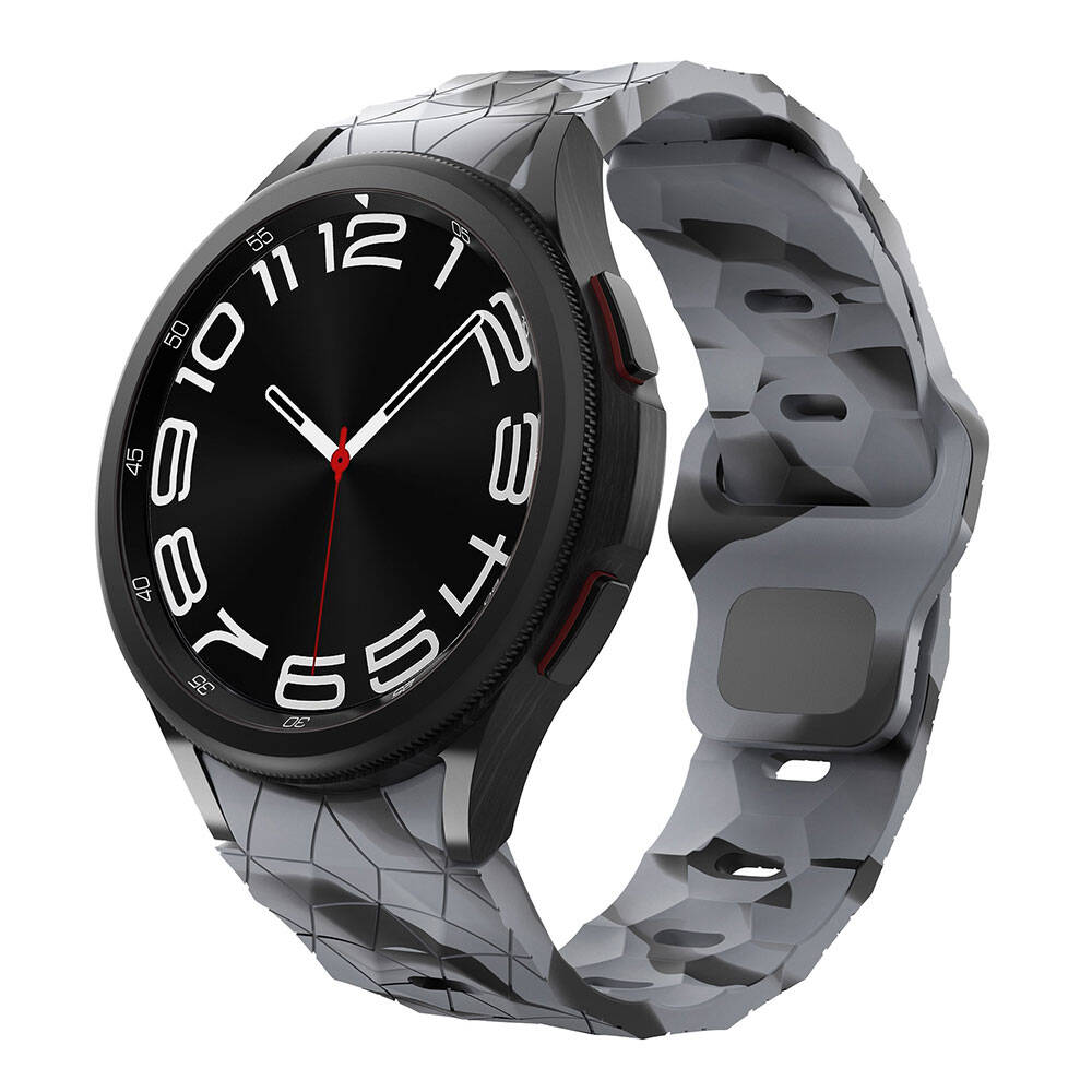 Galaxy Watch 5 44mm Zore KRD-116 20mm Futbol Desenli Spor Tasarımlı Silikon Kordon Siyah-Gri