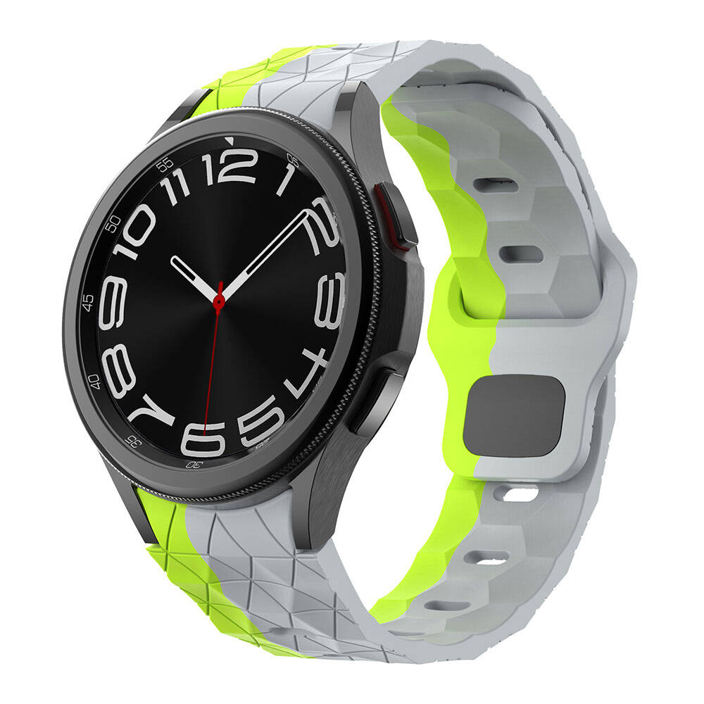 Galaxy Watch 5 44mm Zore KRD-116 20mm Futbol Desenli Spor Tasarımlı Silikon Kordon Gri-Yeşil