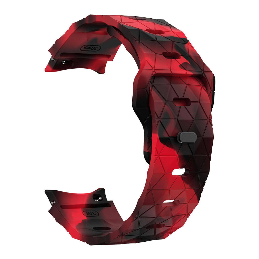 Galaxy Watch 5 Pro 45mm Zore KRD-116 20mm Futbol Desenli Spor Tasarımlı Silikon Kordon Siyah-Kırmızı