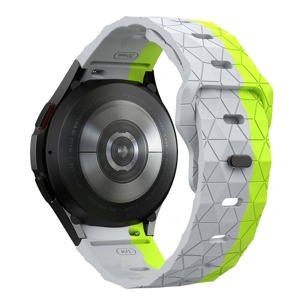 Galaxy Watch 5 Pro 45mm Zore KRD-116 20mm Futbol Desenli Spor Tasarımlı Silikon Kordon Gri-Yeşil