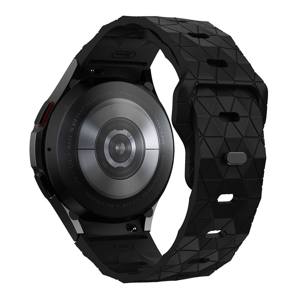 Galaxy Watch 6 40mm Zore KRD-116 20mm Futbol Desenli Spor Tasarımlı Silikon Kordon Siyah