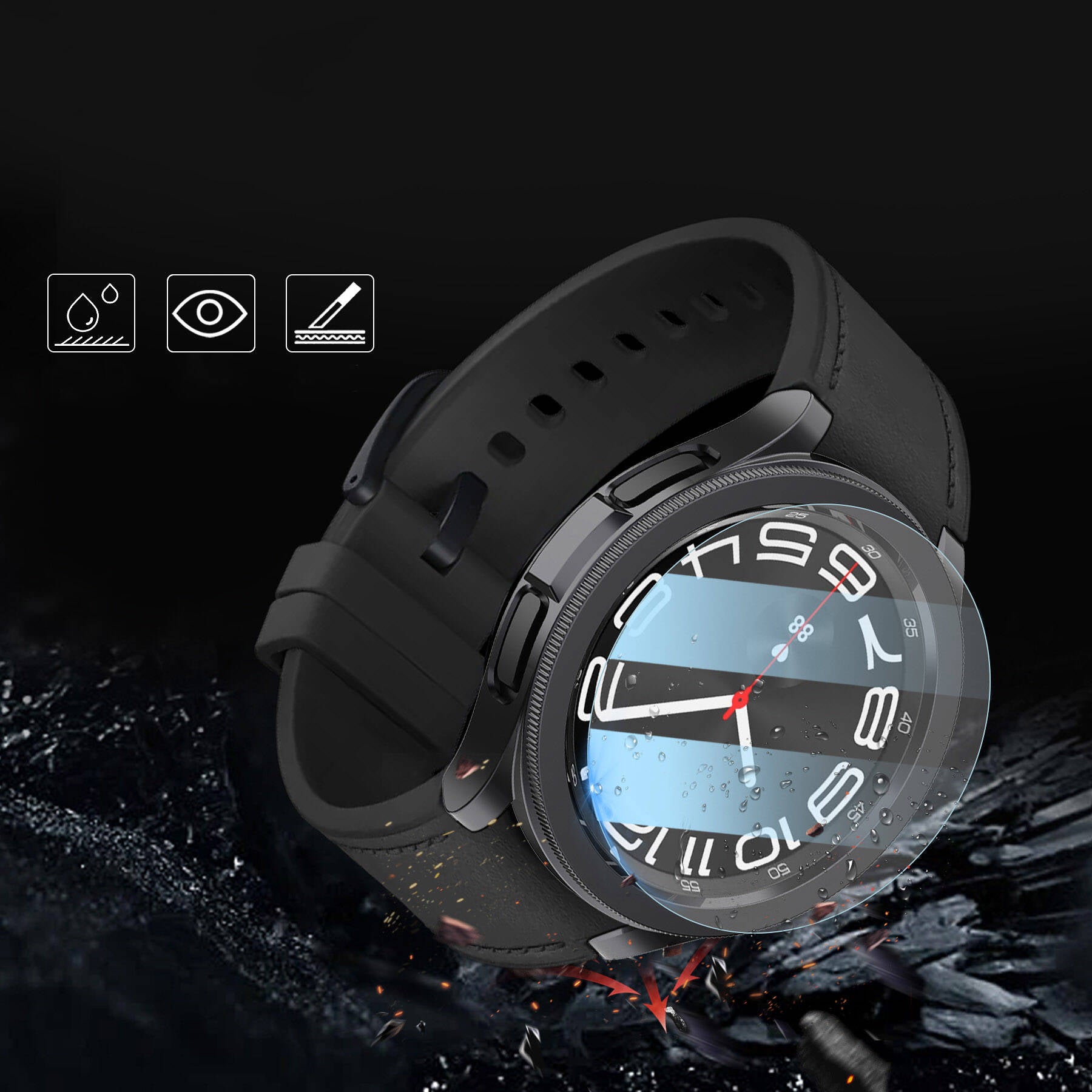 Galaxy Watch 6 Classic 43mm Sert PC Kasa ve Ekran Koruyucu Zore Watch Gard 29 Siyah
