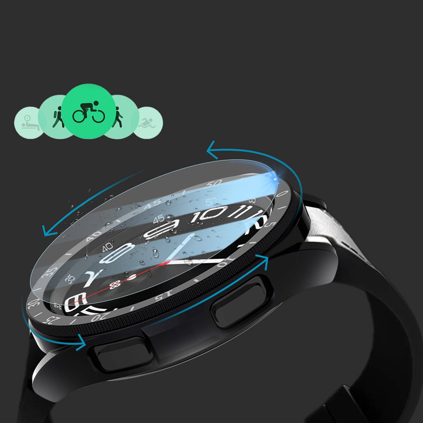 Galaxy Watch 6 Classic 47mm Sert PC Kasa ve Ekran Koruyucu Zore Sport Watch Gard 29 Siyah