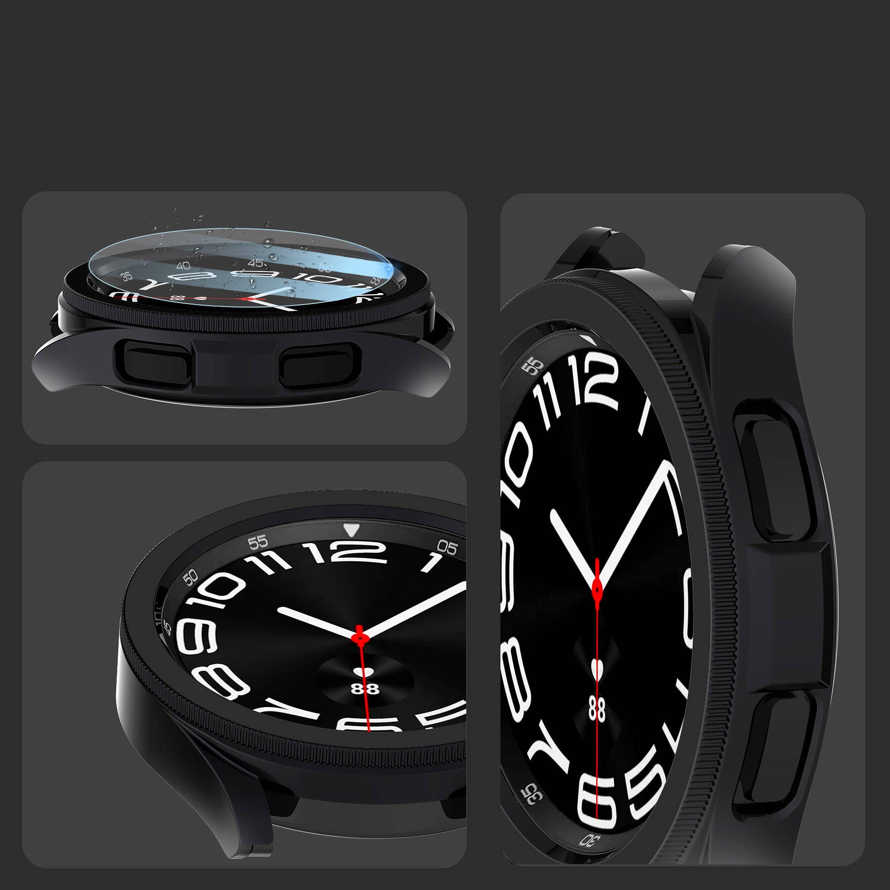 Galaxy Watch 6 Classic 47mm Sert PC Kasa ve Ekran Koruyucu Zore Watch Gard 29 Siyah