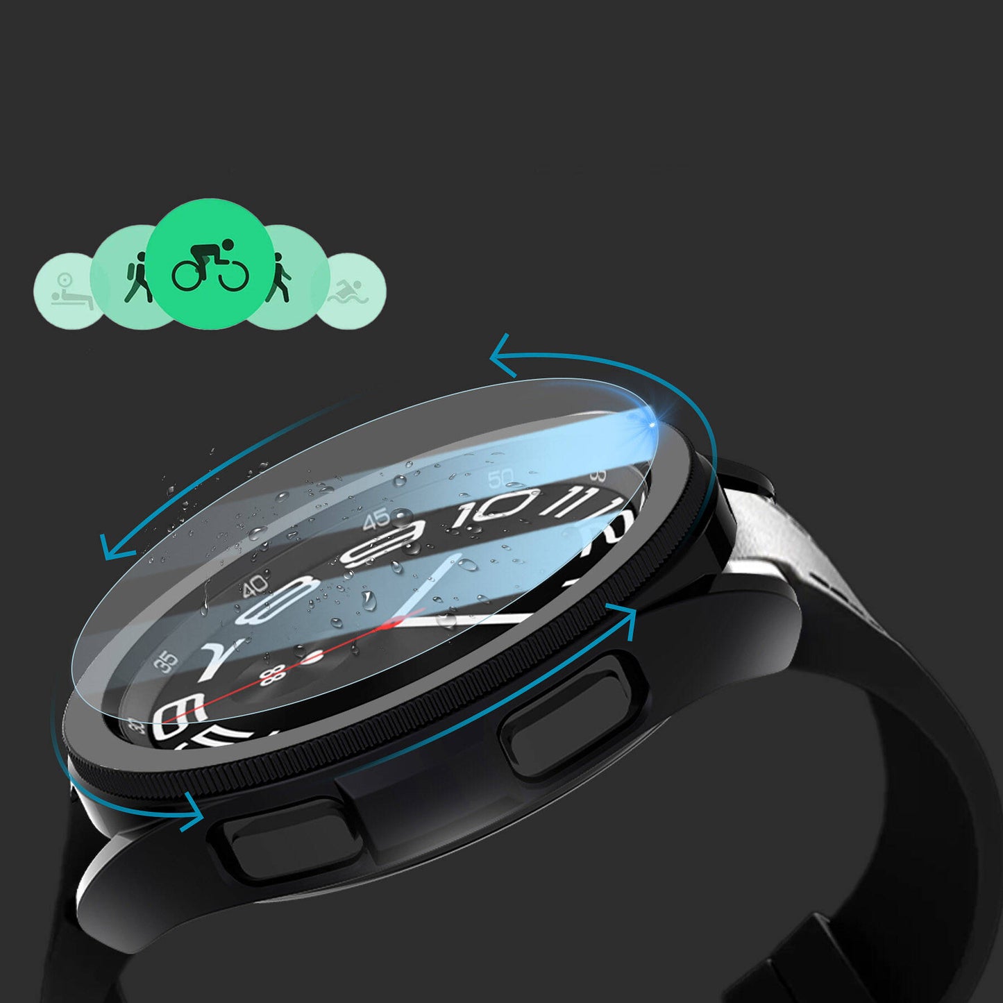 Galaxy Watch 6 Classic 47mm Sert PC Kasa ve Ekran Koruyucu Zore Watch Gard 29 Siyah