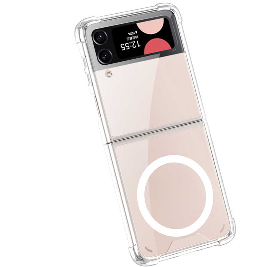 Galaxy Z Flip 3 Kılıf Wireless Şarj Özellikli Airbagli Zore Kıpta Anti Shock M-safe Kapak Renksiz