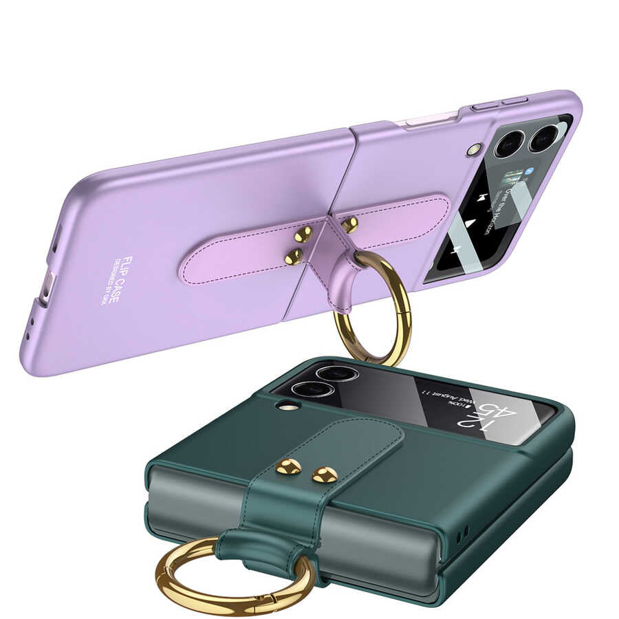 Galaxy Z Flip 3 Kılıf Zore Flip Ring Kıpta Kapak Koyu Yeşil
