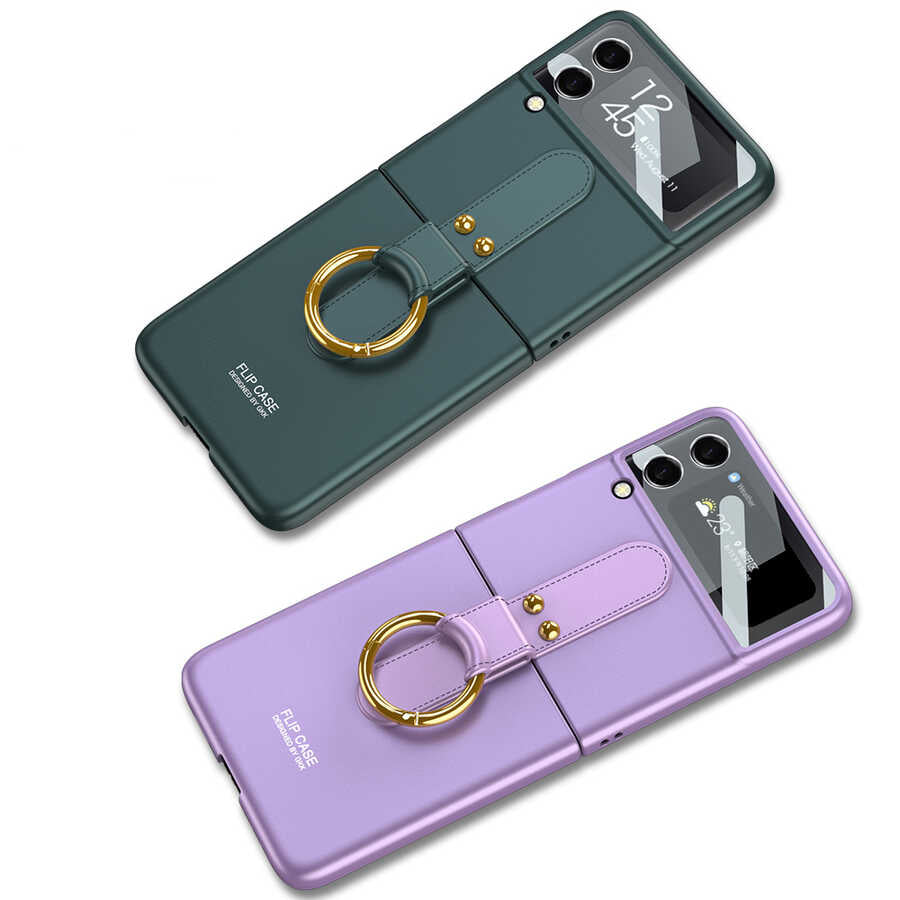 Galaxy Z Flip 3 Kılıf Zore Flip Ring Kıpta Kapak Koyu Yeşil