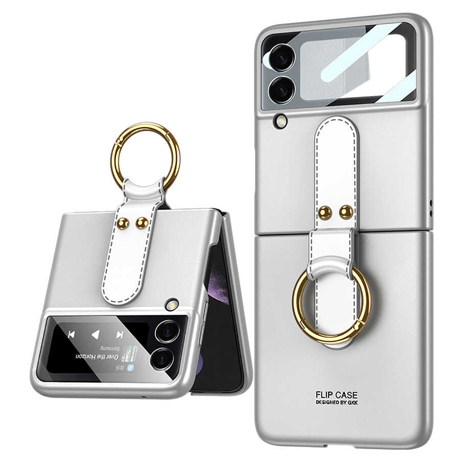 Galaxy Z Flip 3 Kılıf Zore Flip Ring Kıpta Kapak Gümüş