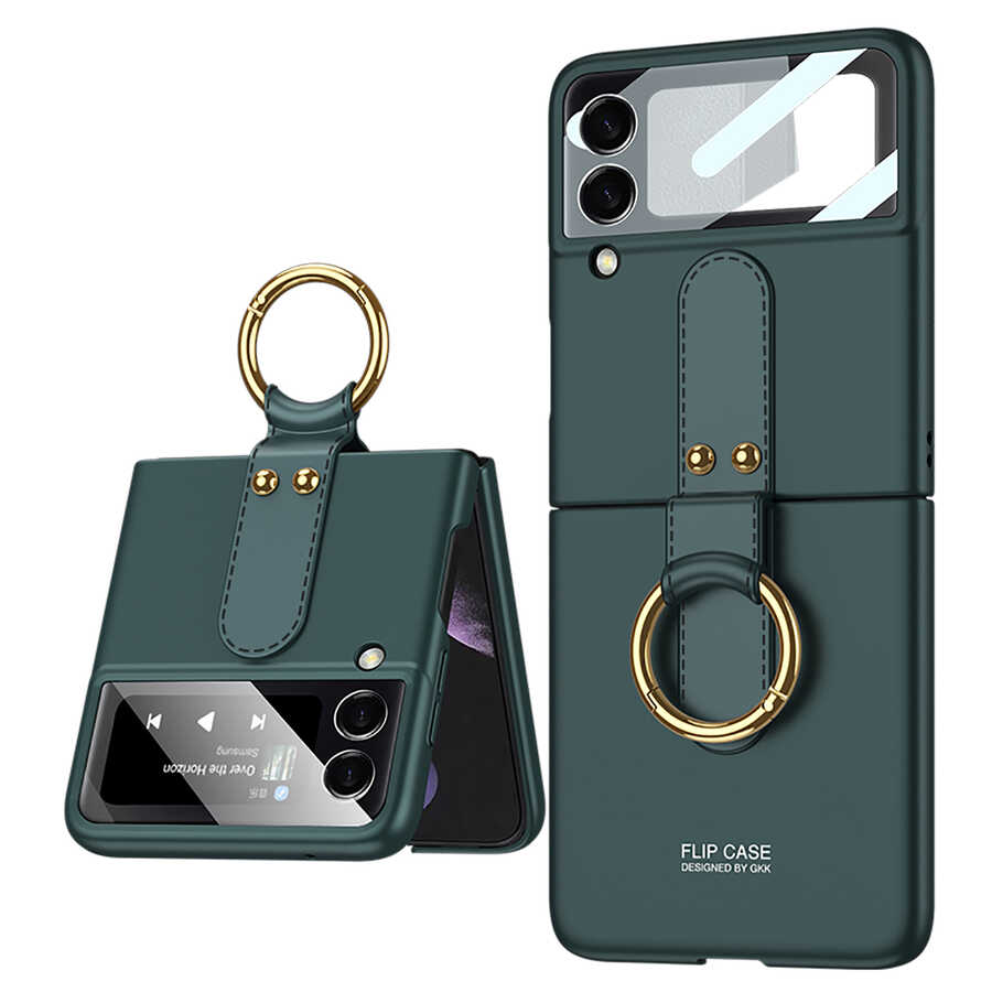 Galaxy Z Flip 3 Kılıf Zore Flip Ring Kıpta Kapak Koyu Yeşil