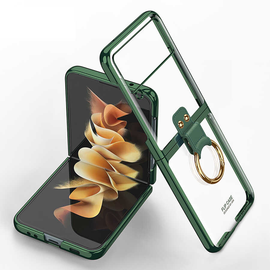 Galaxy Z Flip 3 Kılıf Zore Yüzüklü Kıpta Kapak Gold