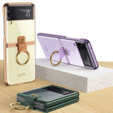 Galaxy Z Flip 3 Kılıf Zore Yüzüklü Kıpta Kapak Gold