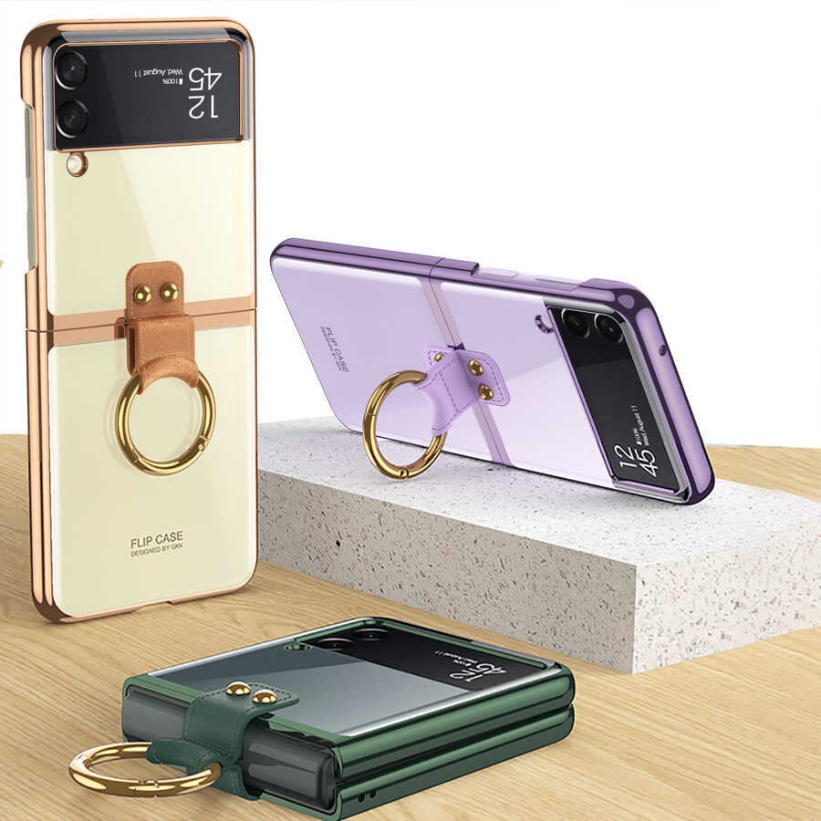 Galaxy Z Flip 3 Kılıf Zore Yüzüklü Kıpta Kapak Mor