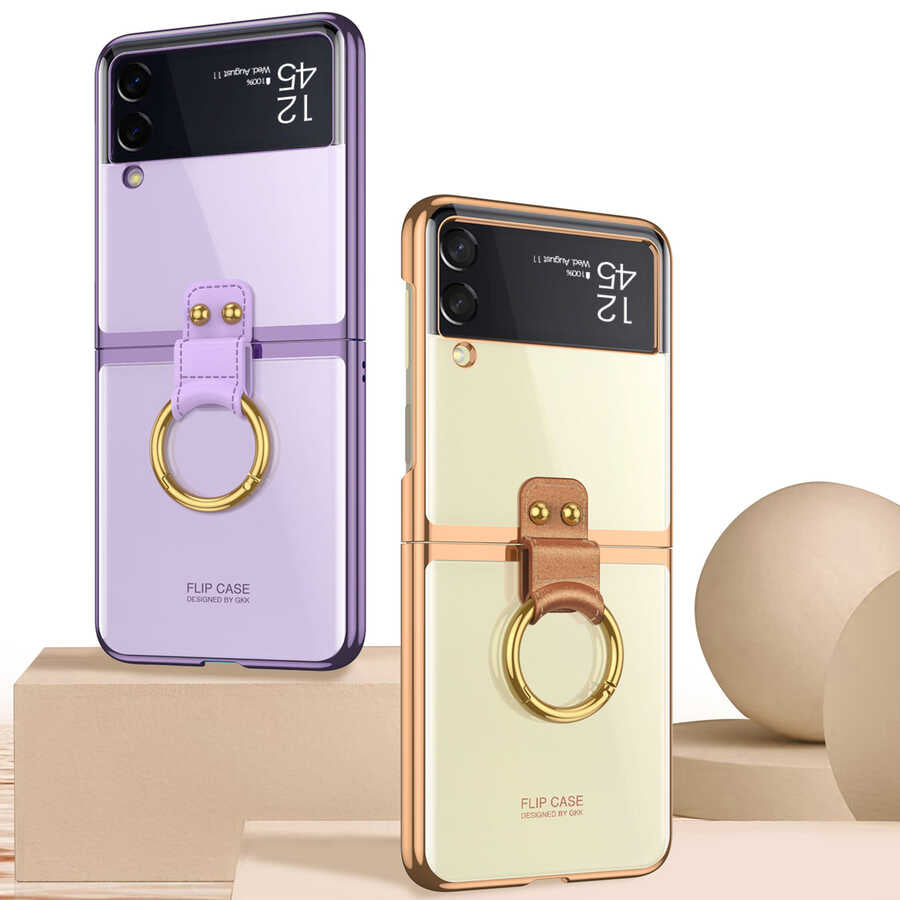 Galaxy Z Flip 3 Kılıf Zore Yüzüklü Kıpta Kapak Gold