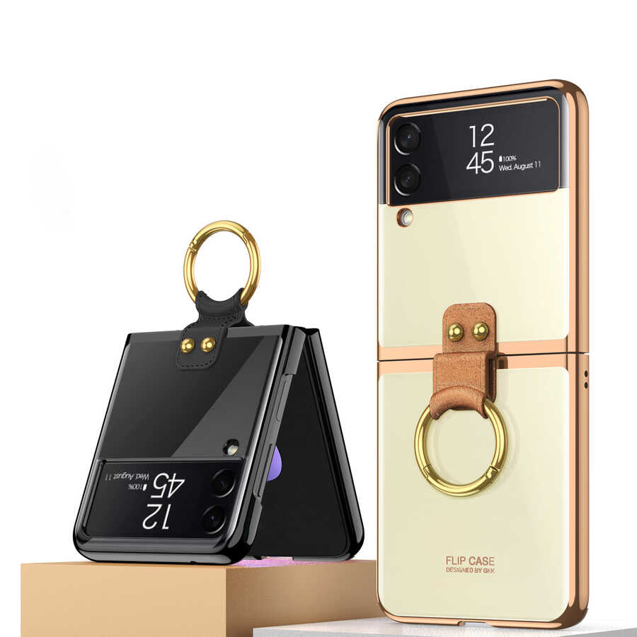 Galaxy Z Flip 3 Kılıf Zore Yüzüklü Kıpta Kapak Mor