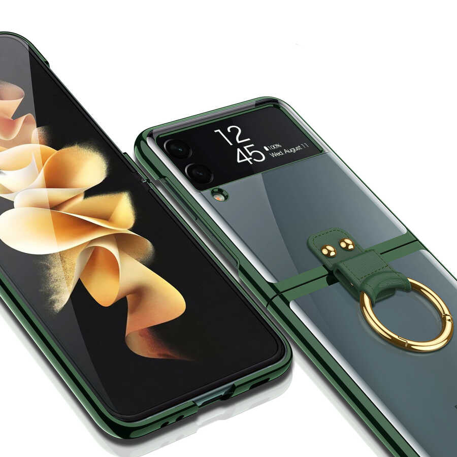 Galaxy Z Flip 3 Kılıf Zore Yüzüklü Kıpta Kapak Gold