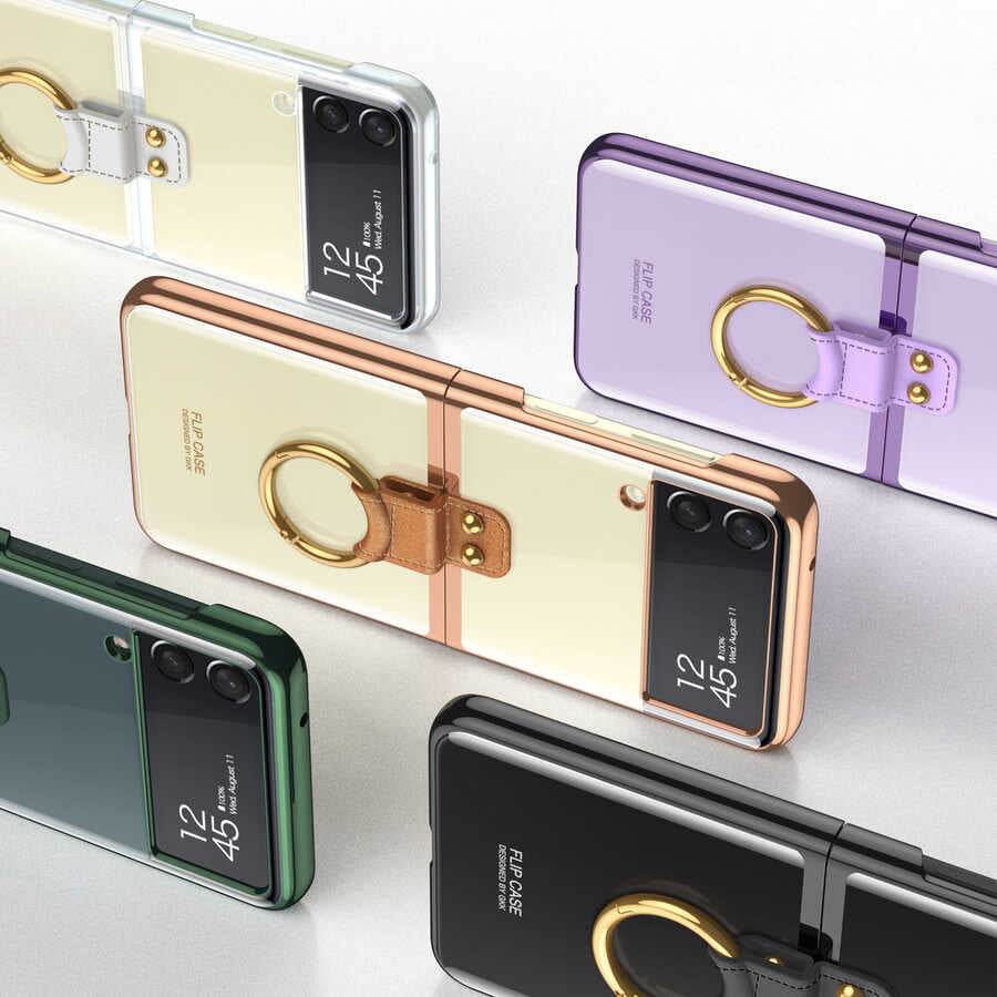 Galaxy Z Flip 3 Kılıf Zore Yüzüklü Kıpta Kapak Renksiz