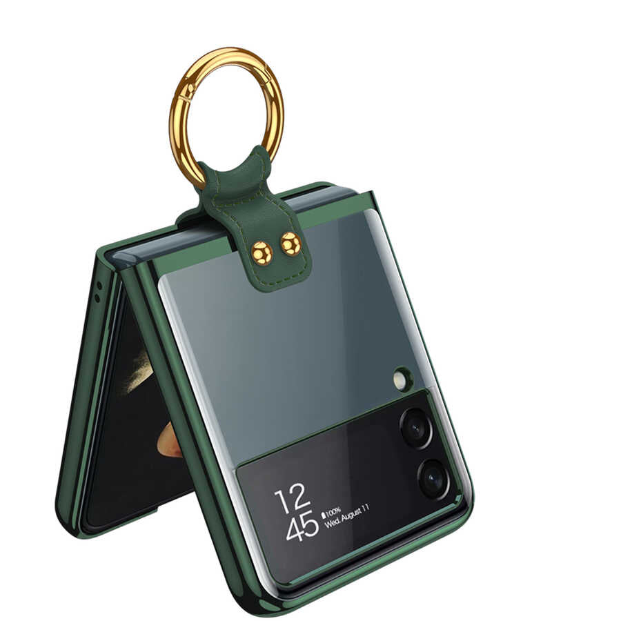 Galaxy Z Flip 3 Kılıf Zore Yüzüklü Kıpta Kapak Renksiz