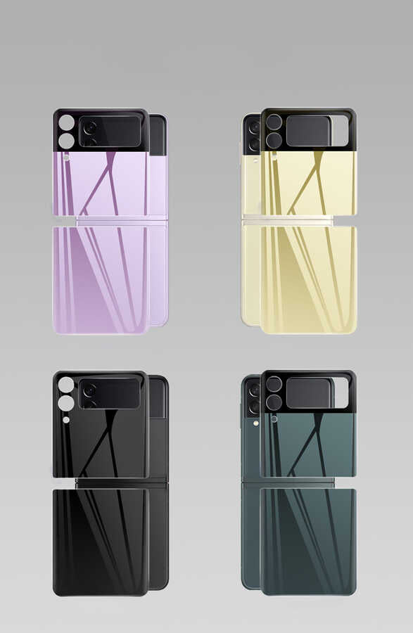 Galaxy Z Flip 3 Zore 3D Standart 2 in 1 Arka Koruyucu Siyah