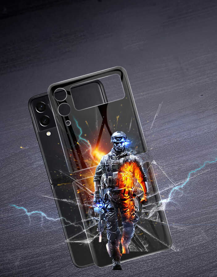 Galaxy Z Flip 3 Zore 3D Standart 2 in 1 Arka Koruyucu Siyah