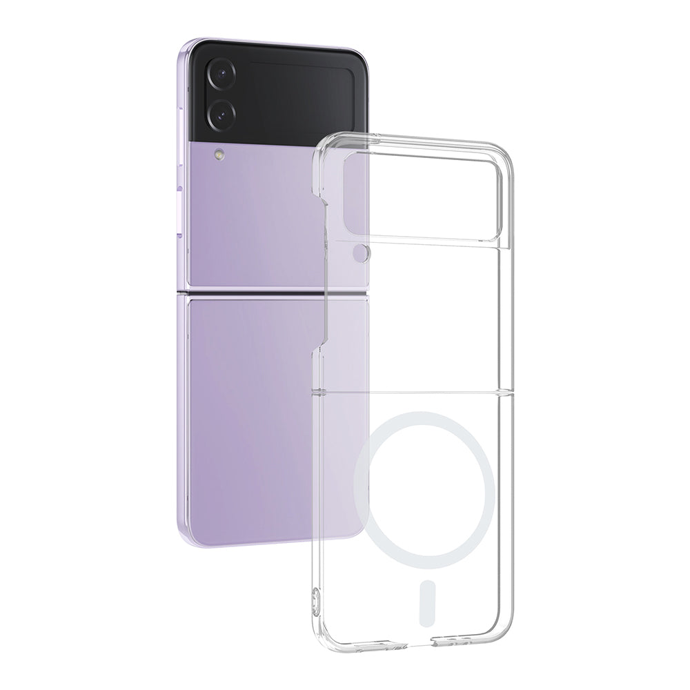 Galaxy Z Flip 4 Kamera Korumalı M-Safe Şarj Özellikli Şeffaf London Sert PC Kapak Şeffaf