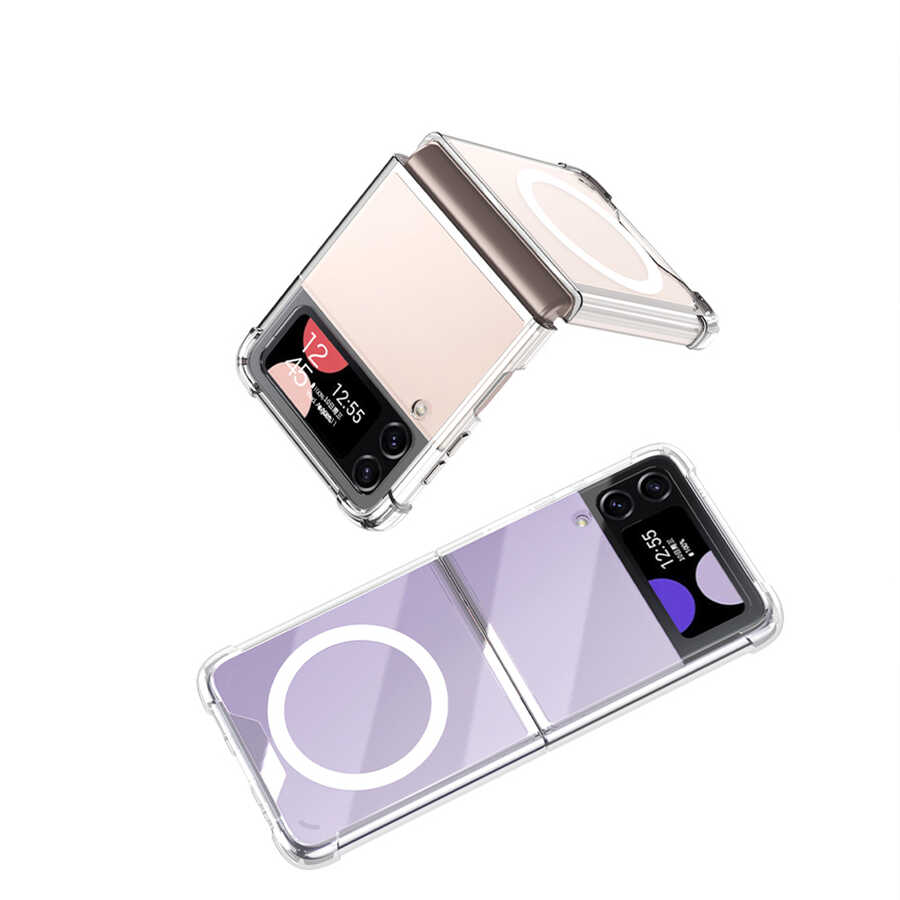 Galaxy Z Flip 4 Kılıf Wireless Şarj Özellikli Airbagli Zore Kıpta Anti Shock M-safe Kapak Renksiz