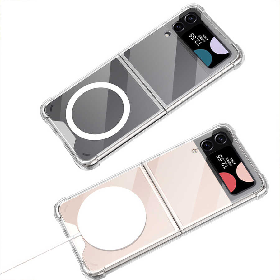 Galaxy Z Flip 4 Kılıf Wireless Şarj Özellikli Airbagli Zore Kıpta Anti Shock M-safe Kapak Renksiz